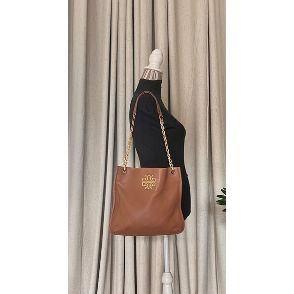 Tory Burch Tan Leather Britten Shoulder Bag With Gold Chain Strap & Logo Detail - Picture 9 of 9
